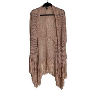 Black Label Chicos Womens SZ 00 XS US 2 Pinkish Brown Open Knit Fringe Cardigan